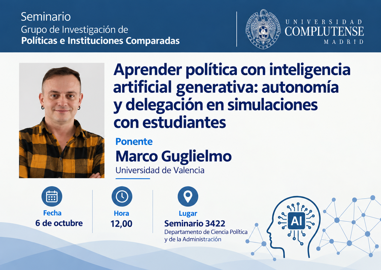 Seminario "Aprender política con inteligencia artificial generativa: autonomía y delegación en simulaciones con estudiantes"
